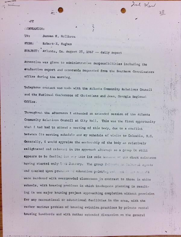 First page of Daily report memo from Robert Hughes to Jerome Heilbron (August 25)