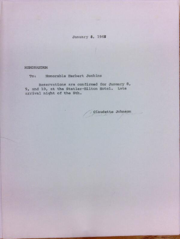 First page of Memo from Claudette Johnson to Herbert Jenkins (January 4)