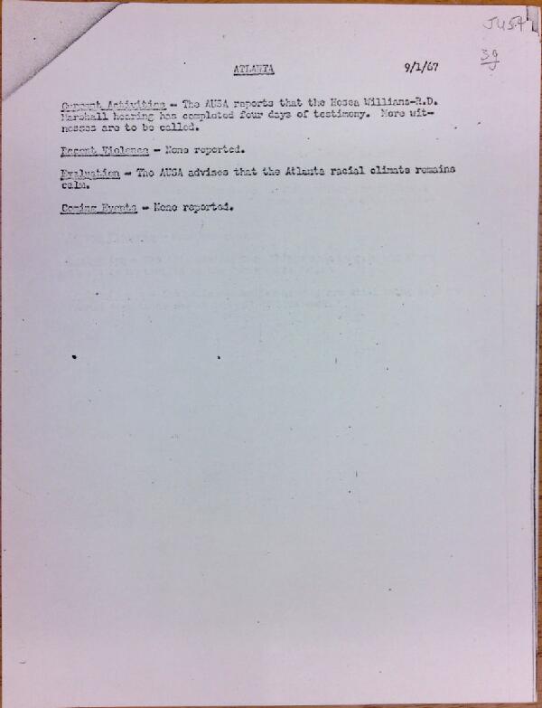 First page of Atlanta report of activities (September 1)