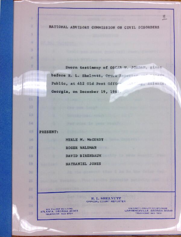 First page of Deposition of Oscar W. Jordan