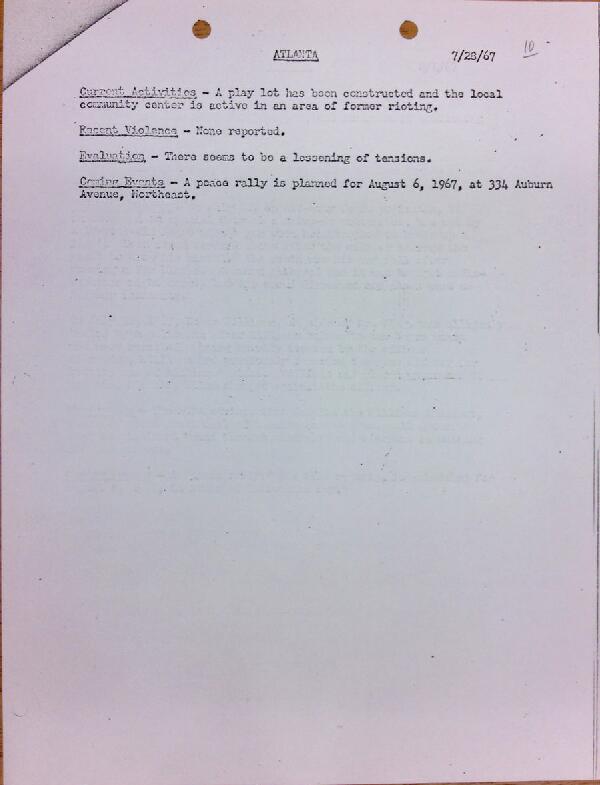 First page of Atlanta report of activities (July 28)