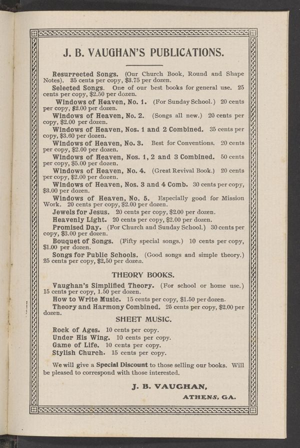 First page of J. B. Vaughan's Publications