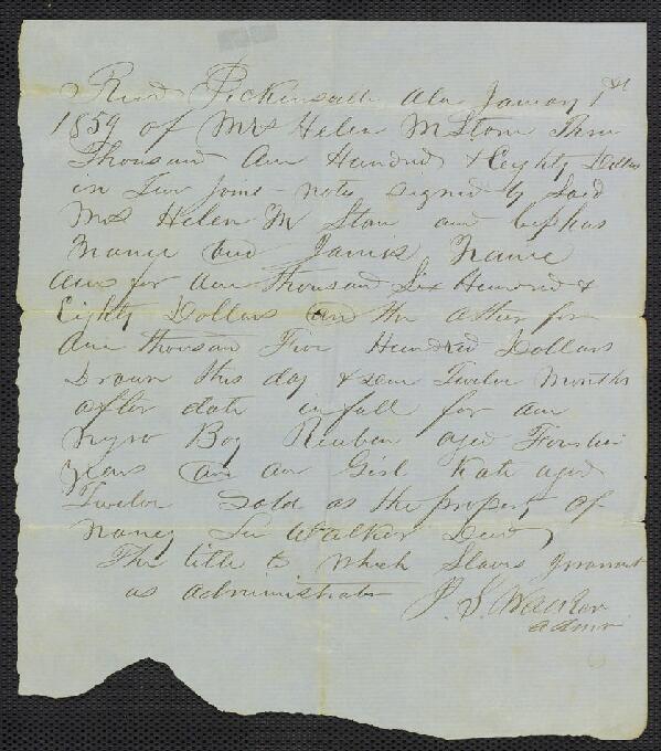 First page of Receipts for sale of enslaved persons