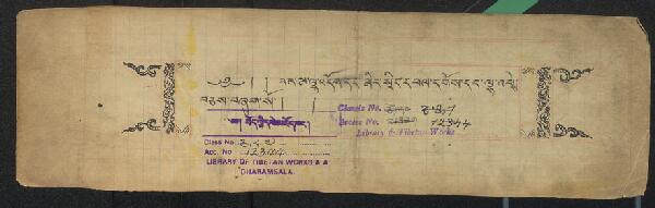 First page of བག་མ་ལྷ་འདོག་དང་མིང་སྲིང་དཔལ་དགོས་དང་ལྷ་འཕེས་བཅས། .-བྲིས་མ།