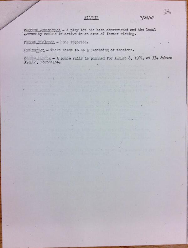 First page of Atlanta report of activities (July 28)