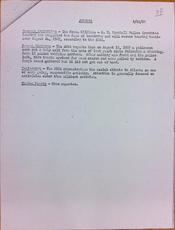 First page of Atlanta report of activities (August 25)