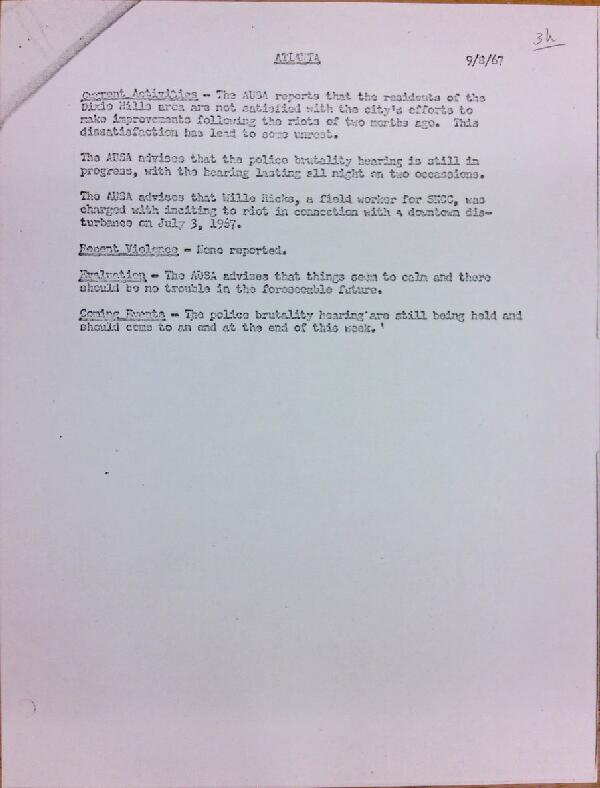 First page of Atlanta report of activities (September 8)